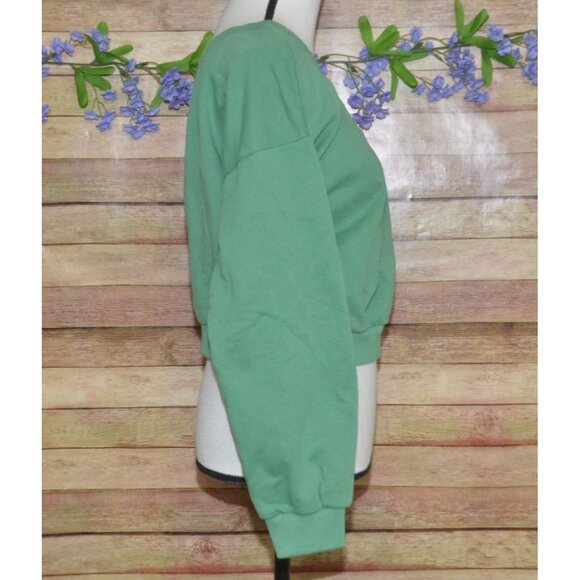 The Vintage Shop Ladies L Green One Sleeve Crop Sweatshirt Casual Activewear - Picture 3 of 8
